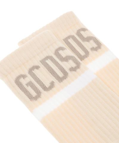 Shop Gcds Logo Cotton Socks In Beige