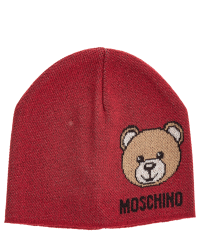 Shop Moschino Teddy Bear Viscose Beanie In Red
