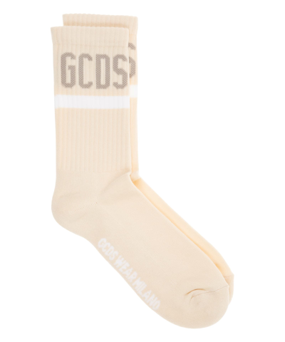 Shop Gcds Logo Cotton Socks In Beige