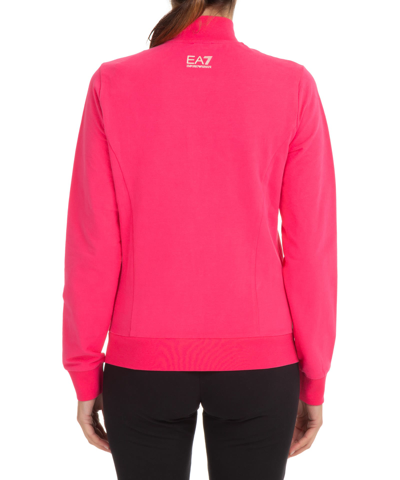 Shop Ea7 Cotton Zip-up Sweatshirt In Raspberry Sor.