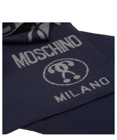 Shop Moschino Double Question Mark Wool Wool Scarf In Blue
