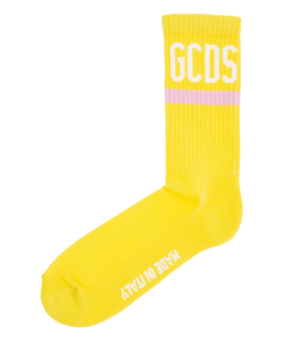 Shop Gcds Logo Cotton Socks In Yellow