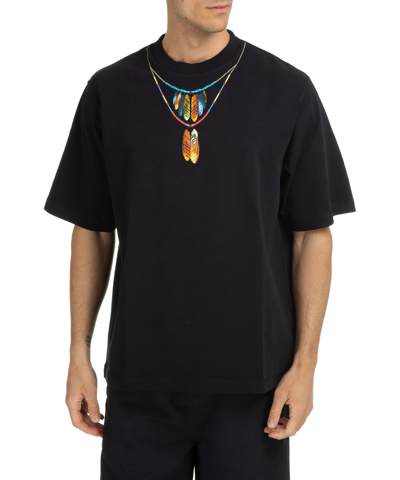 Shop Marcelo Burlon County Of Milan Feathers Necklace Cotton T-shirt In Black - Red