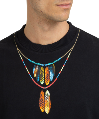 Shop Marcelo Burlon County Of Milan Feathers Necklace Cotton T-shirt In Black - Red