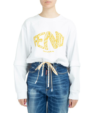 Shop Fendi Cotton Sweatshirt In White