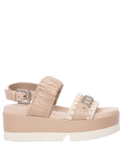 Shop Mou Japanese Leather Sandals In Pink
