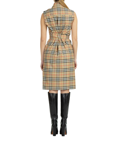 Shop Burberry Vintage Check Cotton Midi Dress In Archive Beige
