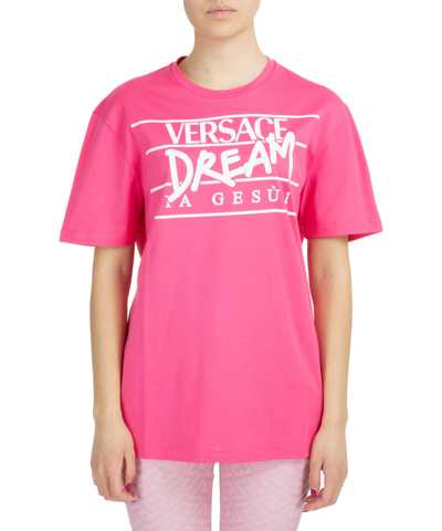 Shop Versace Dream Cotton T-shirt In Fuchsia