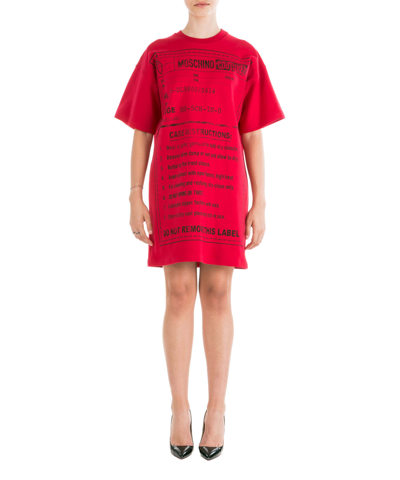 Shop Moschino Care Instructions Cotton Mini Dress In Red