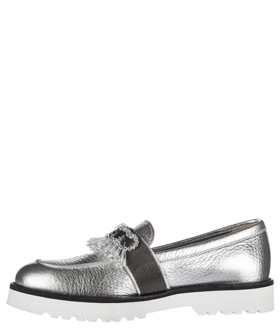 Shop Hogan H259 Leather Loafers In Argento