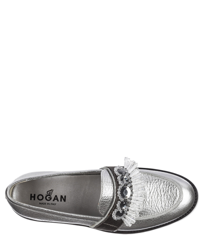 Shop Hogan H259 Leather Loafers In Argento