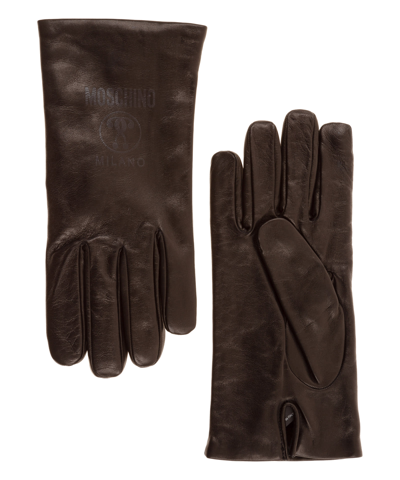 Shop Moschino Double Question Mark Wool Gloves In Black