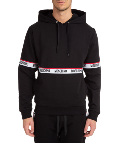 Shop Moschino Logo Band Cotton Hoodie In Black