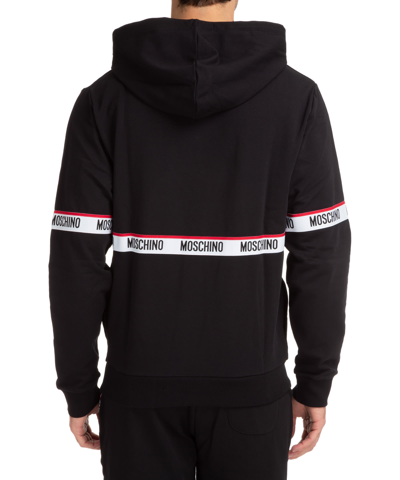 Shop Moschino Logo Band Cotton Hoodie In Black