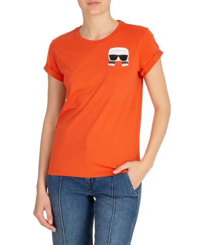 Shop Karl Lagerfeld K/ikonik Cotton T-shirt In Orange