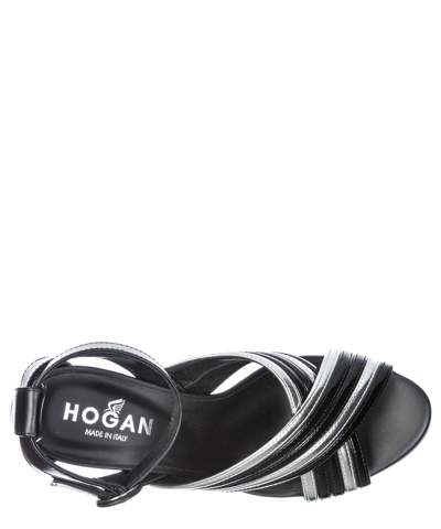 Shop Hogan H353 Leather Heeled Sandals In Black