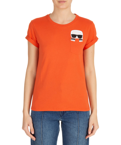 Shop Karl Lagerfeld K/ikonik Cotton T-shirt In Orange