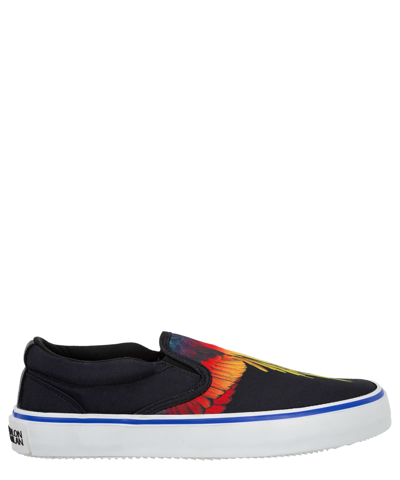 Shop Marcelo Burlon County Of Milan Wings Leather Slip-on Shoes In Black - Red