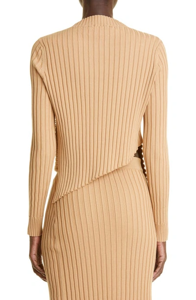 Shop Stella Mccartney Ribbed Asymmetric Hem Cotton Sweater In 9801 Light Camel