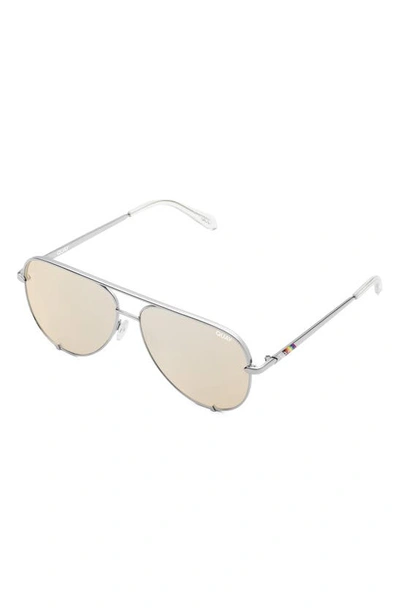 Shop Quay High Key 64mm Oversize Aviator Sunglasses In Silver / Gold