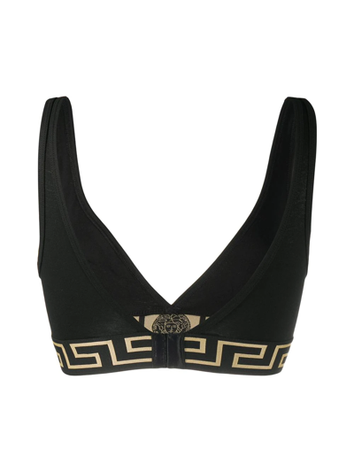 Shop Versace Medusa Greek Key Bra In Black