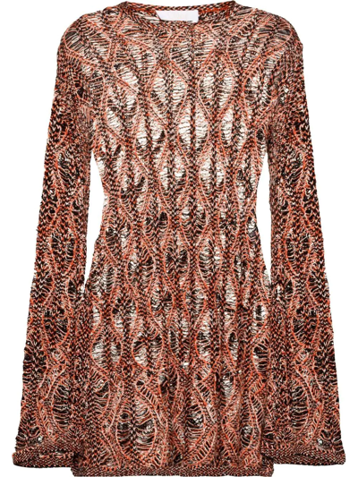 Shop Chloé Flared Sleeves Knitted Mini Dress In Orange