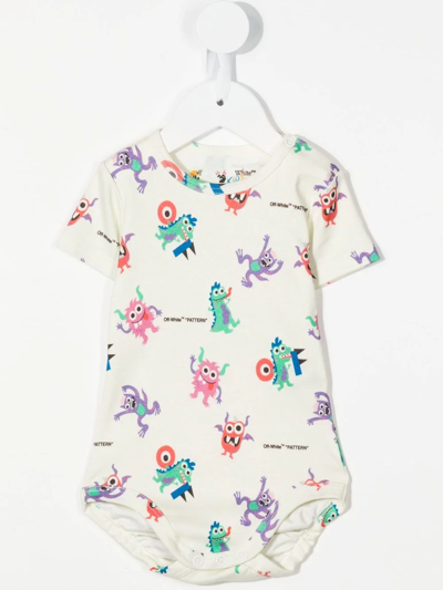 Off-white Cartoon-print Three-pack Babygrows In Neutrals