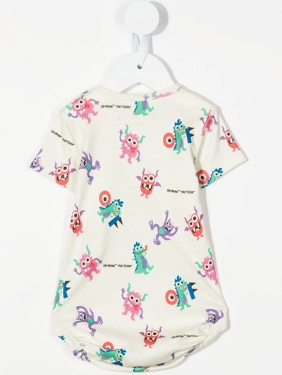 Shop Off-white Cartoon-print Three-pack Babygrows In Neutrals