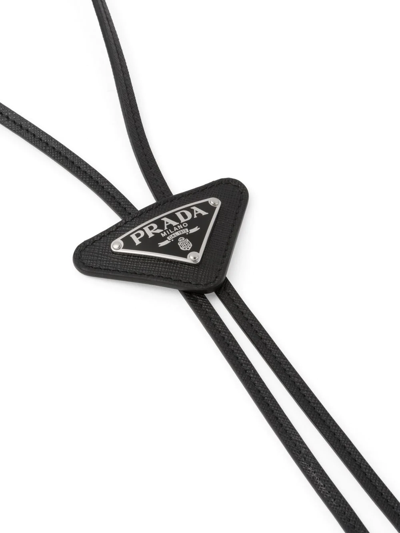 Prada Triangle-logo Leather Neck Tie In Black