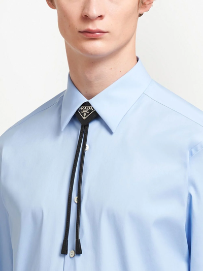 Prada Triangle-logo Leather Neck Tie In Black