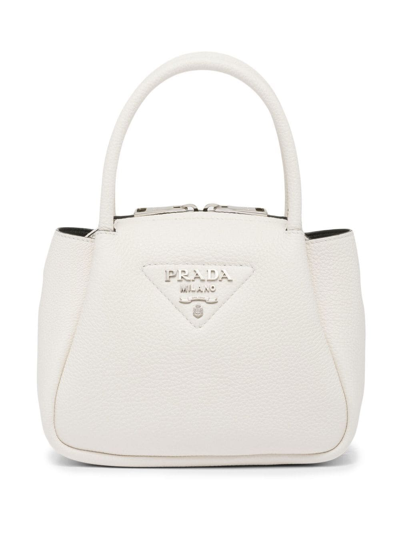 Shop Prada Logo-embellished Leather Mini Bag In White