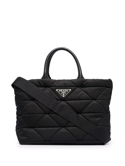 Shop Prada Triangle-logo Quilted Tote Bag In Black