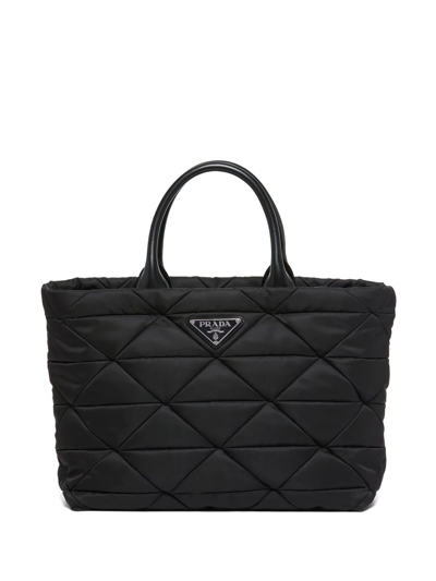 Shop Prada Triangle-logo Quilted Tote Bag In Black