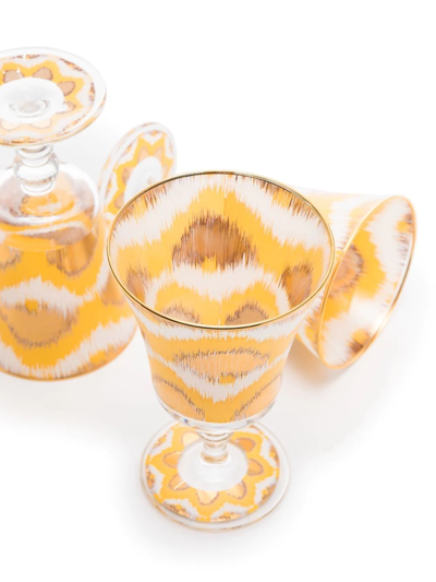 Shop Les-ottomans Ikat-print Glasses (set Of 4) In Yellow