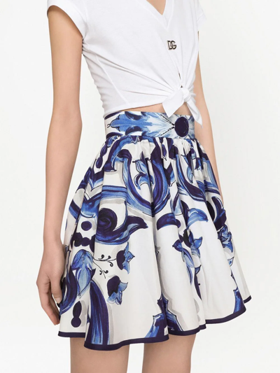 Shop Dolce & Gabbana Majolica-print A-line Skirt In Blue