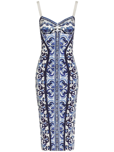 Dolce & Gabbana Majolica-print Bustier Dress In Blue