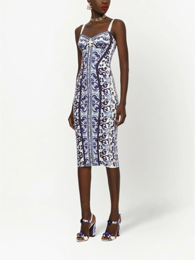Dolce & Gabbana Majolica-print Bustier Dress In Blue