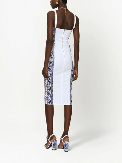 Dolce & Gabbana Majolica-print Bustier Dress In Blue