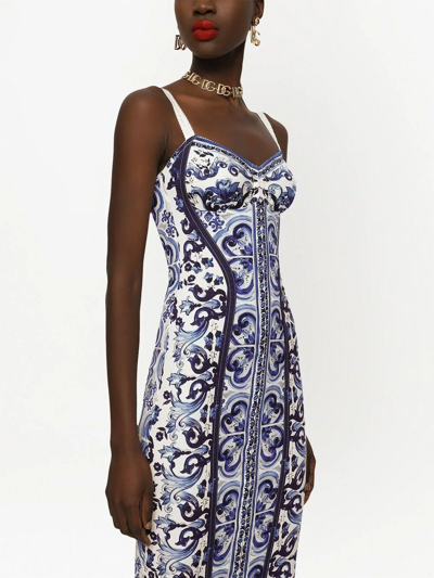 Dolce & Gabbana Majolica-print Bustier Dress In Blue