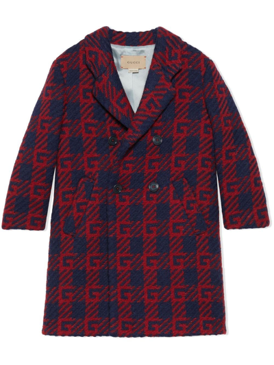 Shop Gucci Square G Checked Wool Coat In Blue