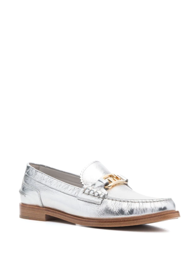 Shop Fendi Metallic-finish Slip-on Loafers In Silver
