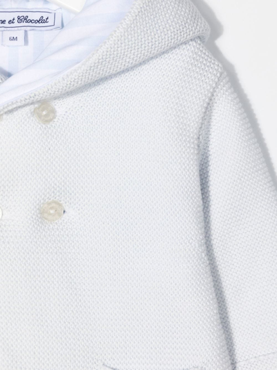Tartine Et Chocolat Double-breasted Button Hooded Coat In Blue