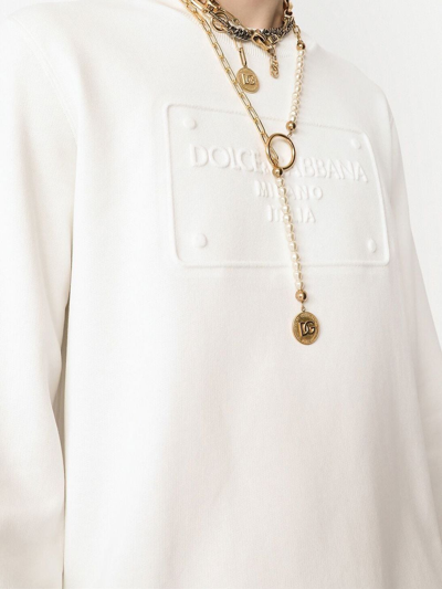 Shop Dolce & Gabbana Dg-logo Embossed Sweatshirt In White