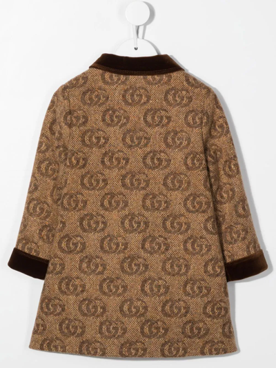 Shop Gucci Gg Damier Double-breasted Coat In Brown