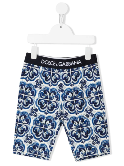 Shop Dolce & Gabbana Majolica-print Cycling Shorts In Blue