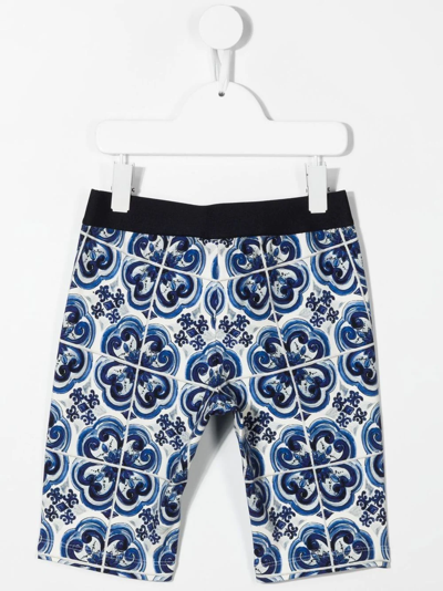 Shop Dolce & Gabbana Majolica-print Cycling Shorts In Blue