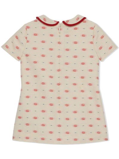 Shop Gucci Intarsia-knit Short-sleeve Dress In Pink
