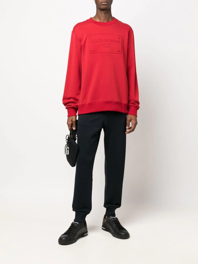 Shop Dolce & Gabbana Logo-embossed Crew-neck Sweatshirt In Red