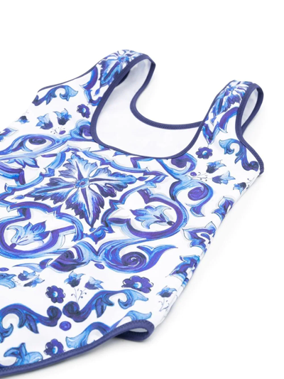 Dolce & Gabbana Girl's Mediterraneo Majolica One-piece Swimsuit In Blue
