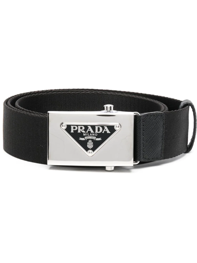 Shop Prada Triangle Logo Buckle Belt In F0002 Nero